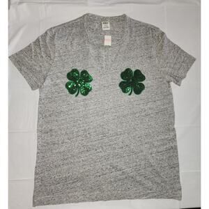 NEW Victoria's Secret Pink St Paddys Day Sequin Shamrock Shirt~ Your Lucky Charm
